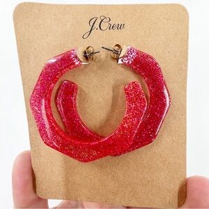 J. Crew Resin Pink Glitter Hoop Earrings